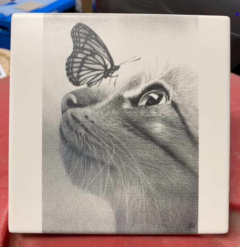 Butterfly and Kitten Ceramic Tile